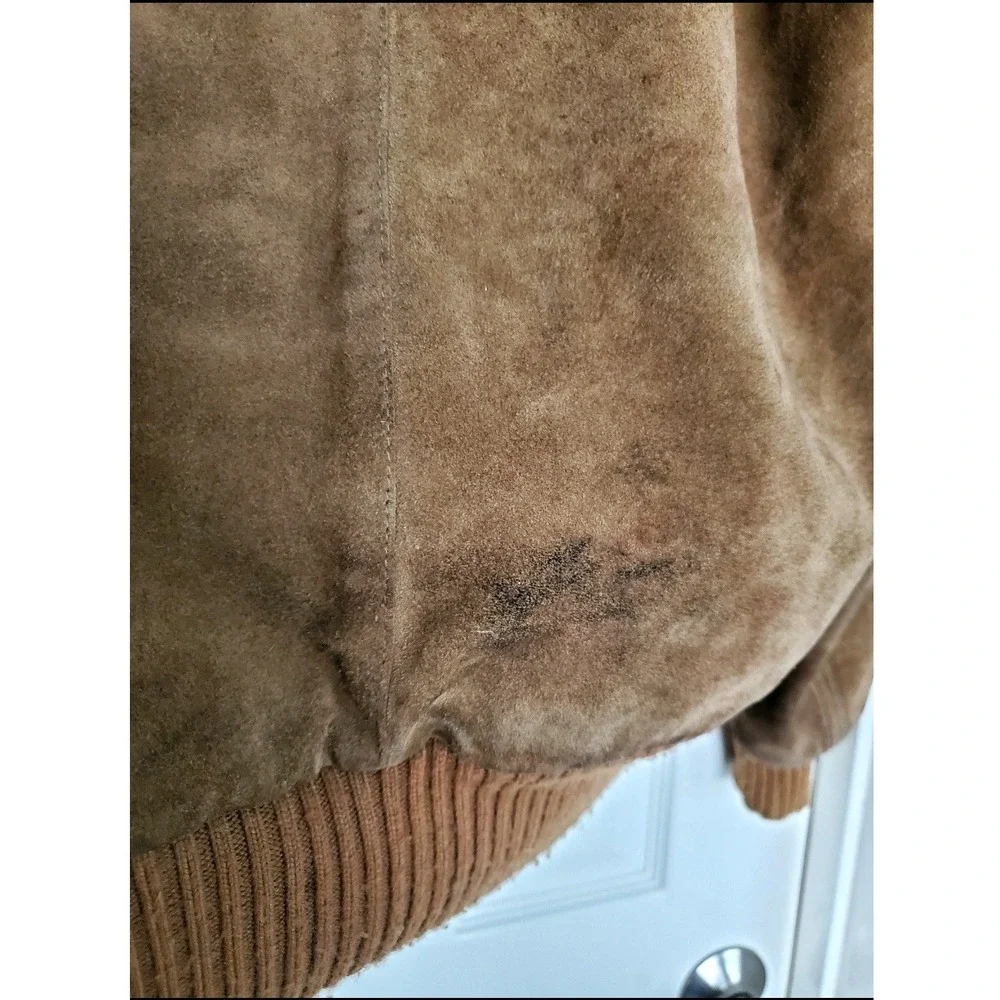 Lakeland Suede Bomber Jacket Tan Sherpa Lined Vintage Hooded Work Coat Mens 38